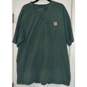 Carhartt Shirt Mens 3XL Green Henley Pocket Workwear K84 HTG 100 Cotton